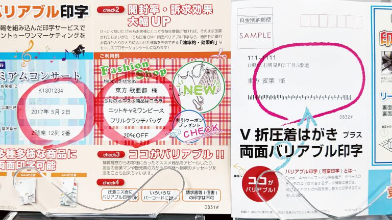 パーソナルな通知 商品例：両面可変圧着DM